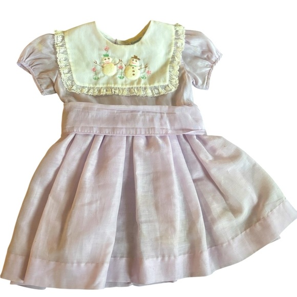 VTG 60’s Nanette Dress 2T Inspired Shirley Temple Lavender Embroidered Snowman - Picture 1 of 7